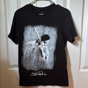 Jimi Hendrix Black Short Sleeve Tee with Grayscale Print